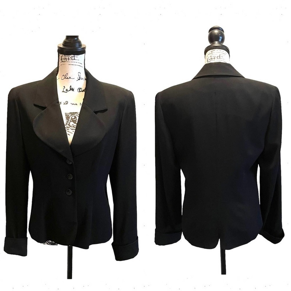 Henri Bendel Blazer Jacket Black Size 6 Tailored Vintage Roll Cuff sleeves - Picture 10 of 10
